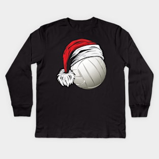 Christmas Volleyball Ball With Santa Hat Funny Sport X-mas print Kids Long Sleeve T-Shirt